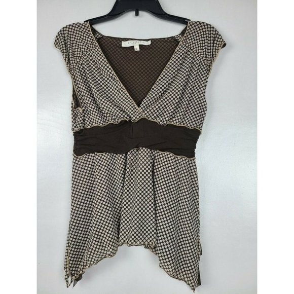 Studio M Tops - Studio M Brown Polka Dot Printed Top Blouse Sz LP